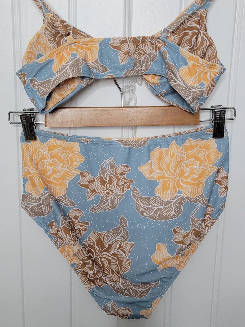 High-Waist Floral Bikini Set - Blue & Yellow